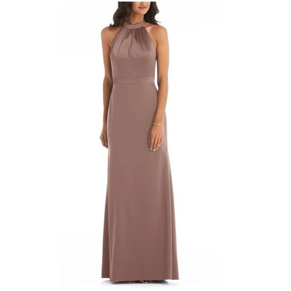 AFTER SIX Halter Neck Charmeuse & Crepe Gown Size 4 bridesmaid Flawed*